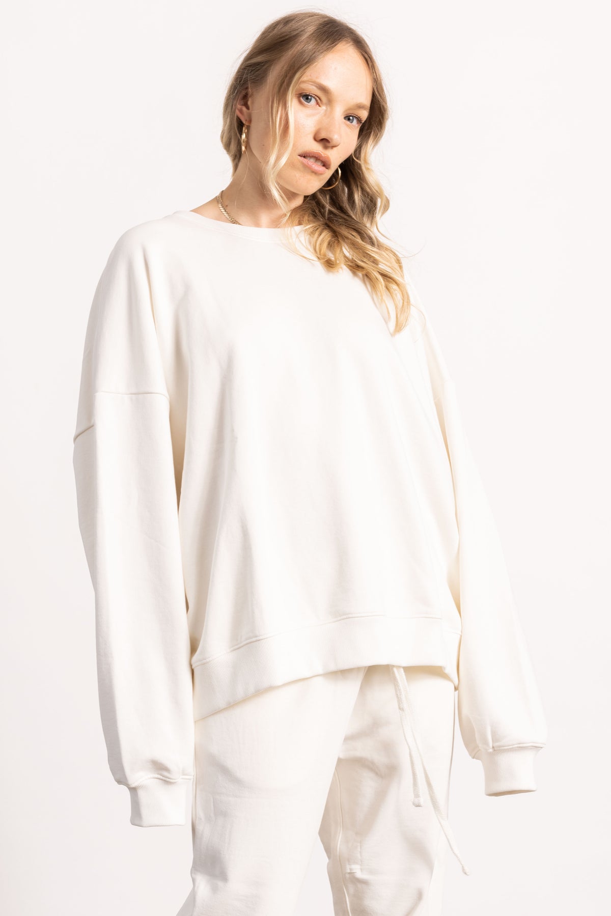 DROP SHOULDER PIMA COTTON CREWNECK SWEATSHIRT