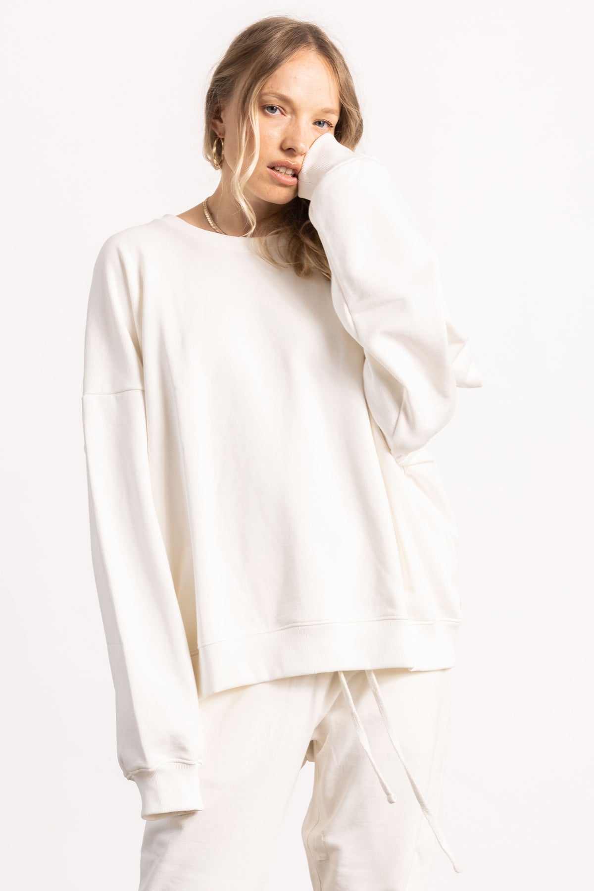 DROP SHOULDER PIMA COTTON CREWNECK SWEATSHIRT