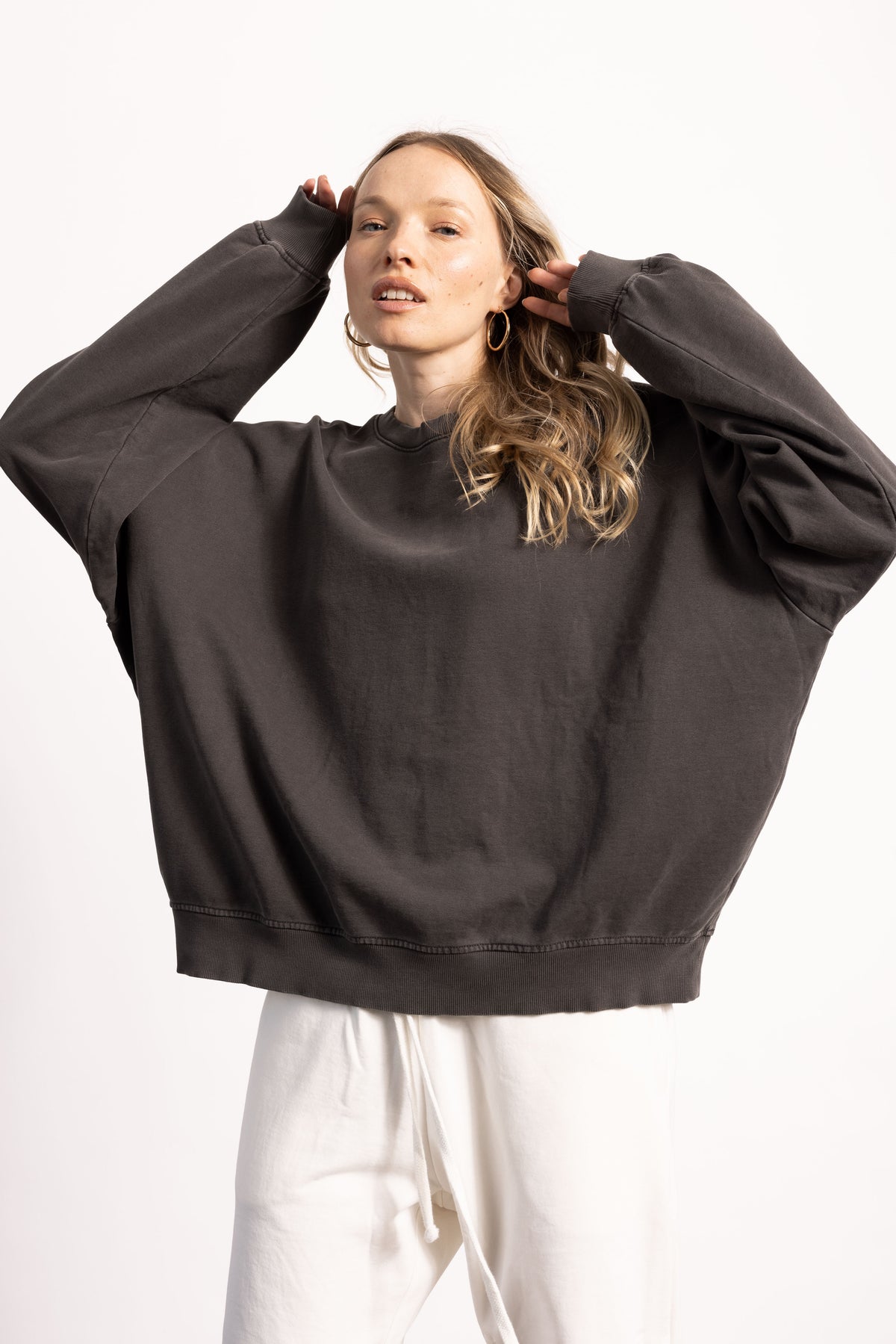 DROP SHOULDER PIMA COTTON CREWNECK SWEATSHIRT