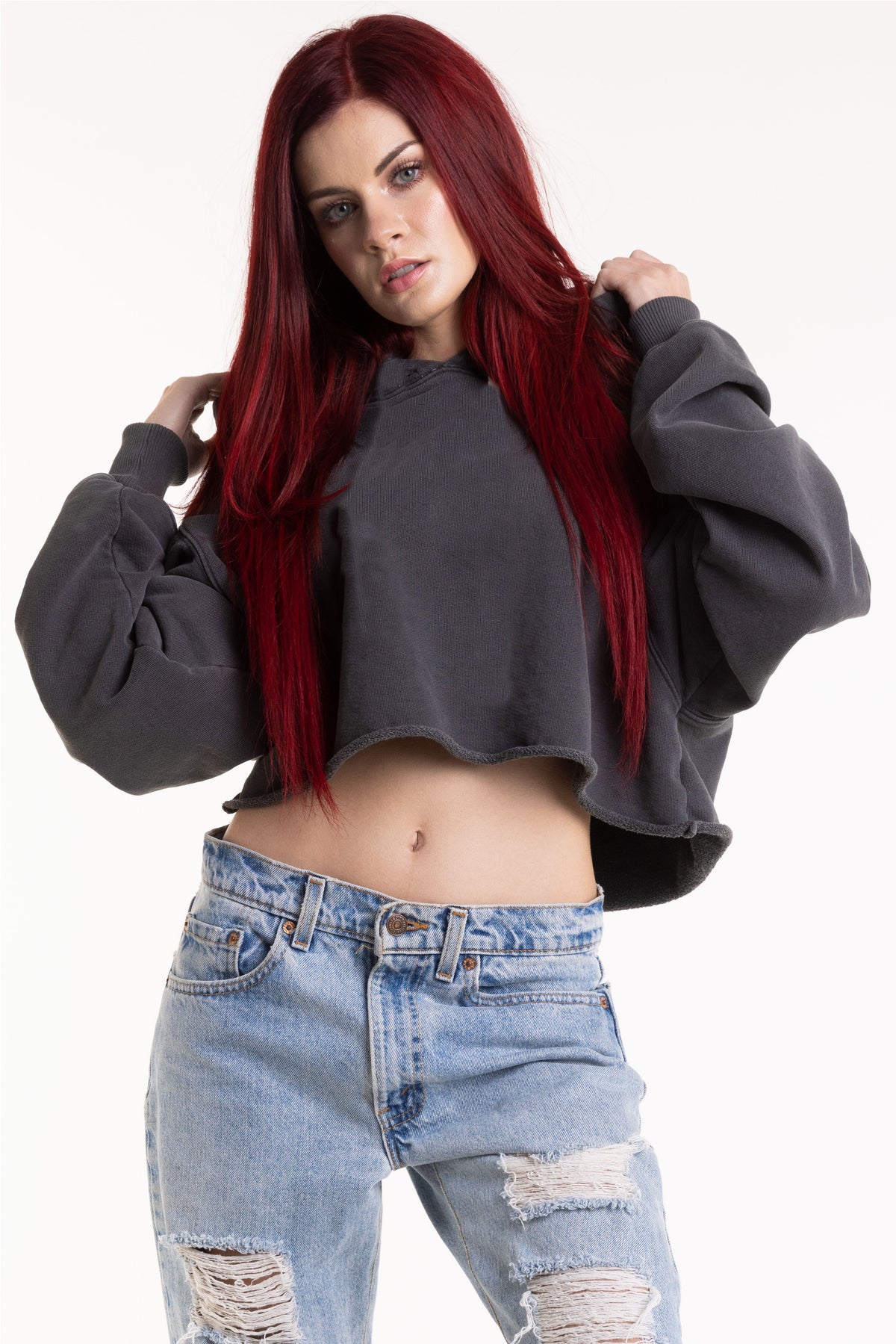 Cropped Hoodie Raw Edge- FACW1081