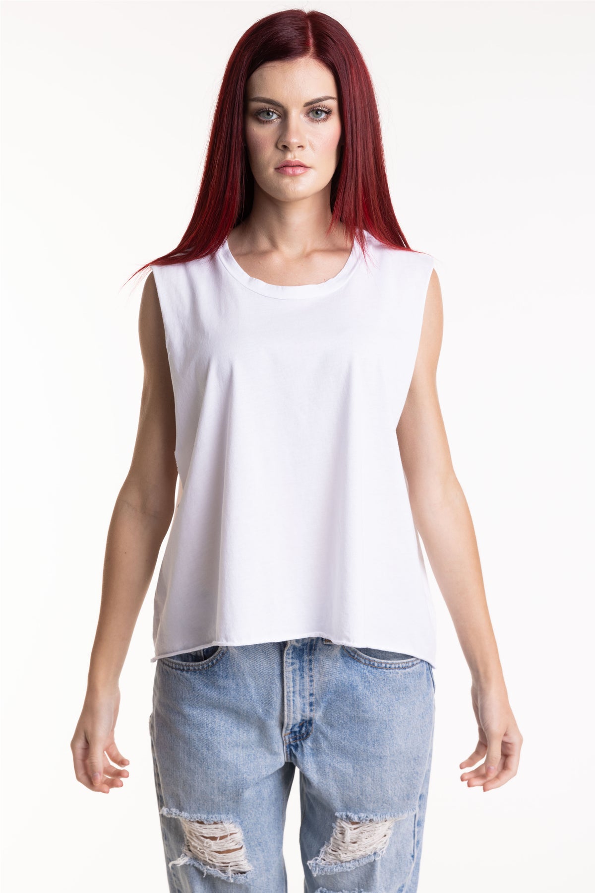 Women's Oversized Muscle Tee Raw Edges - APA1051