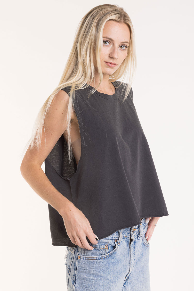 Women's Oversized Muscle Tee w/ Raw Edges - FACW1051